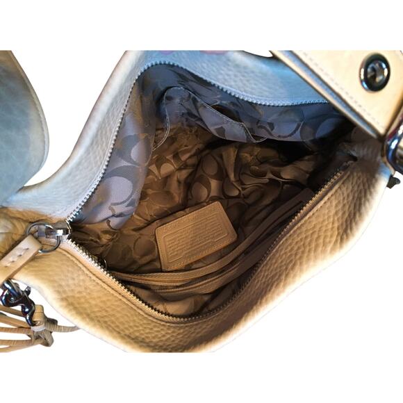 COACH L04S 1427 Legacy Medium Slim Shoulder Bag Parchment Pebble Leather Tassel - Picture 4 of 9